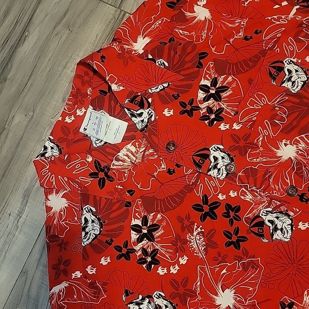 University Of Georgia UGA Shirt Adult LG Red Floral Button Front NCAA Champion